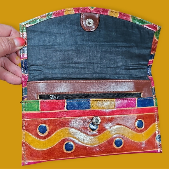 Vintage Leather Made in India Three Piece Clutch Wallet and Coin Purse Key Chain - Picture 5 of 14